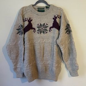 Vintage Wool Chunky Heavy Special Edition Hand Knit Sweater Reindeer Cabin